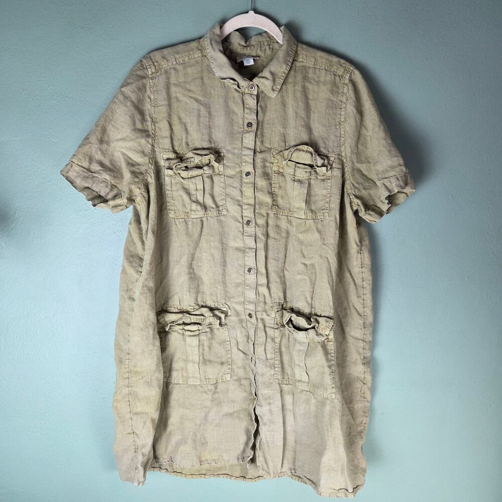 Sundance Womens Harper Linen Shirt Dress Light Green XXL Lightweight Boho Beachy